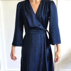 Prologue blue satiny wrap dress